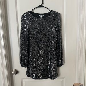 Steve Madden Black Sequin Long Sleeve Mini Dress